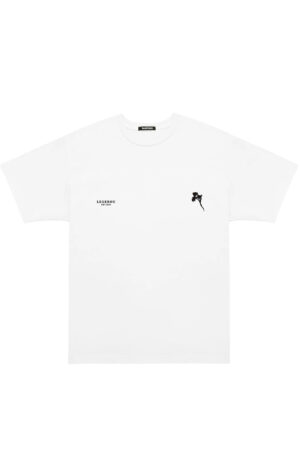 White short sleeve t-shirt with Black "M.T.I" logo print