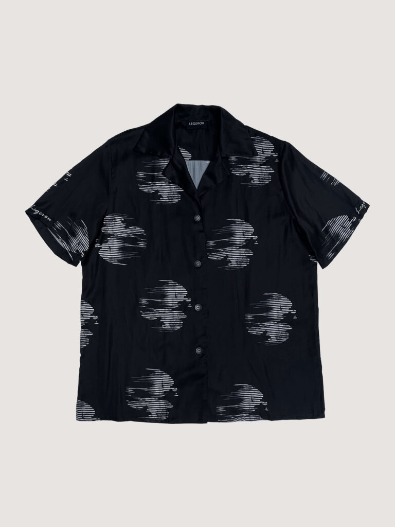 Black 'Dark Moon' short sleeve silky shirt.